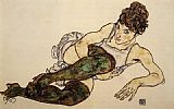 Reclining Woman with Green Stockings Adele Harms by Egon Schiele